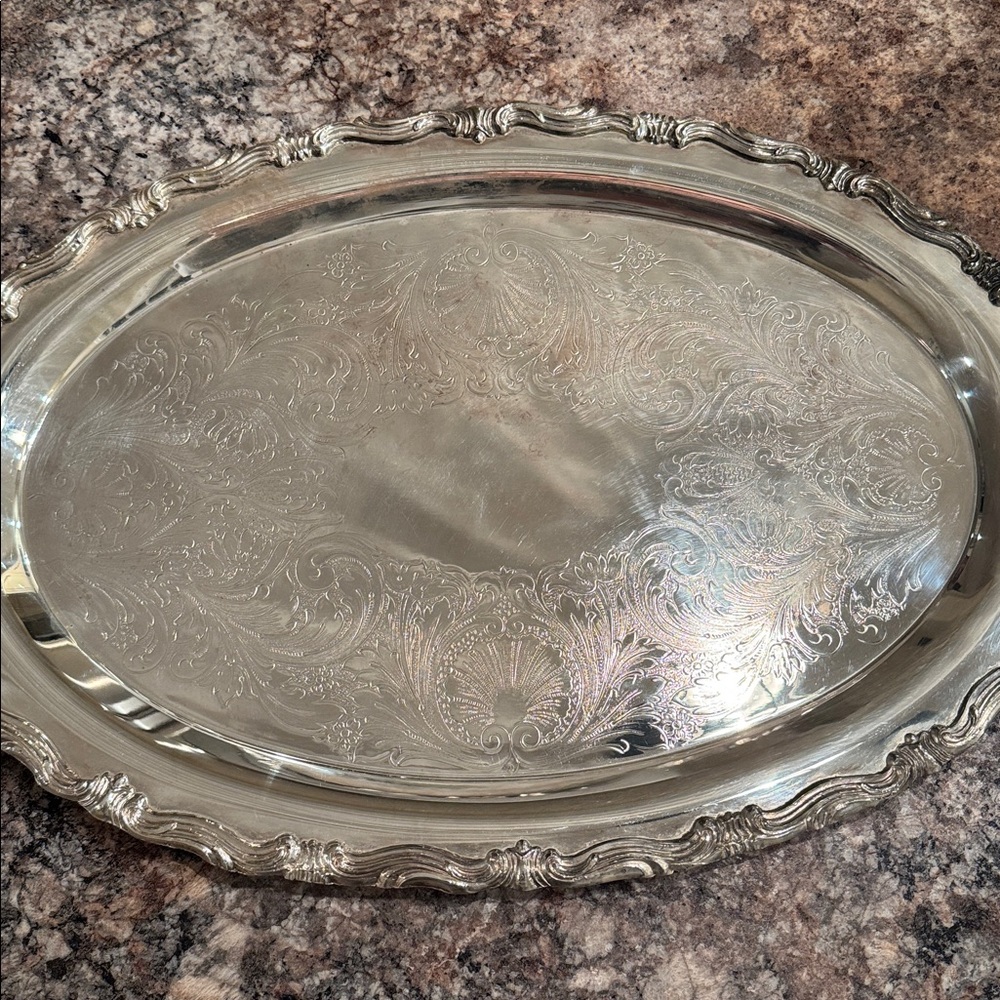 1883 F.B. ROGERS SILVER CO. OVAL SERVING TRAY WITH HANDLES, #6003, CARTOUCHE - Picture 5 of 7